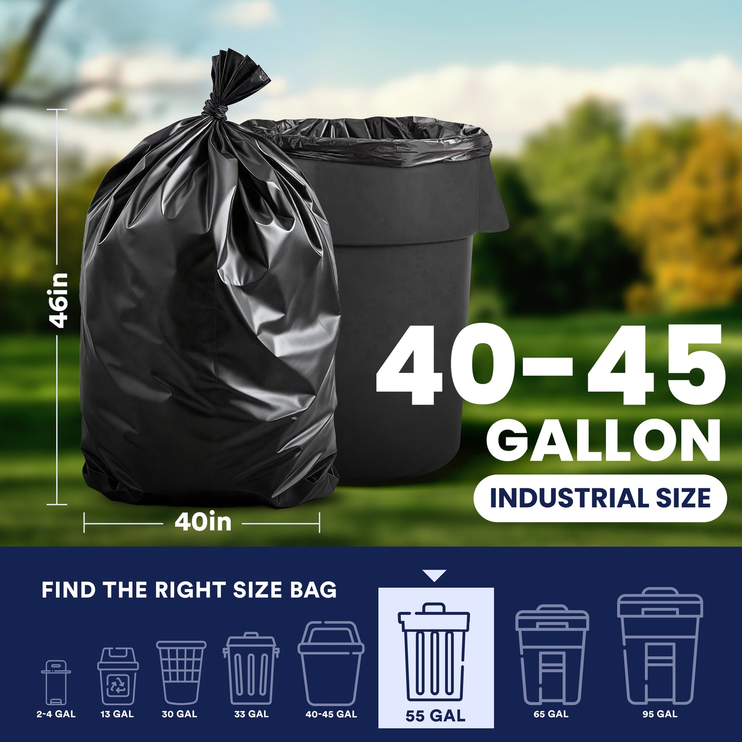 40-45 Gallon Trash Bags - 2.3 Mil - 50/Case - Black