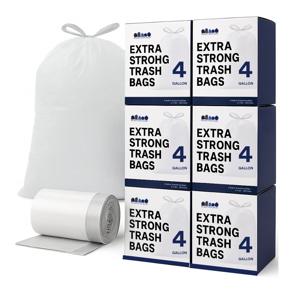 Wholesale 4 Gallon Drawstring Bags, 0.7 Mil, White - 600 Count