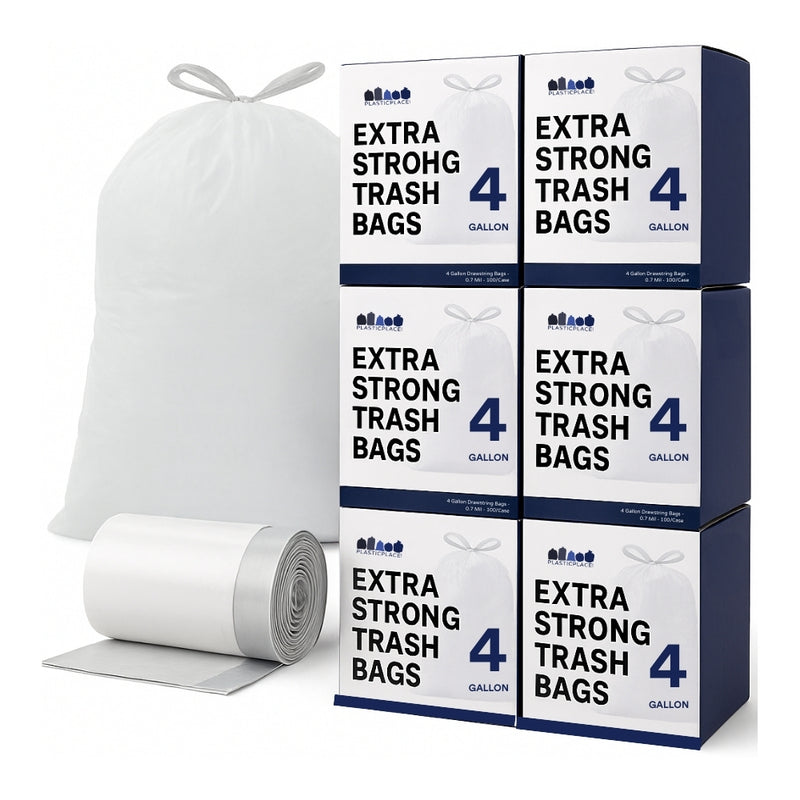 4 Gallon Drawstring Bags, Medium Duty - 0.7 Mil - 600/Case