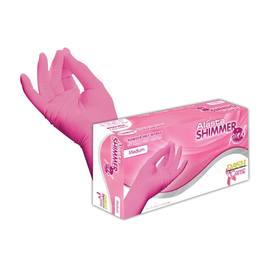 Dash Alasta Shimmer Nitrile Exam Gloves - Pink - 3.9 mil - (1000 Count/ 10 Boxes of 100)