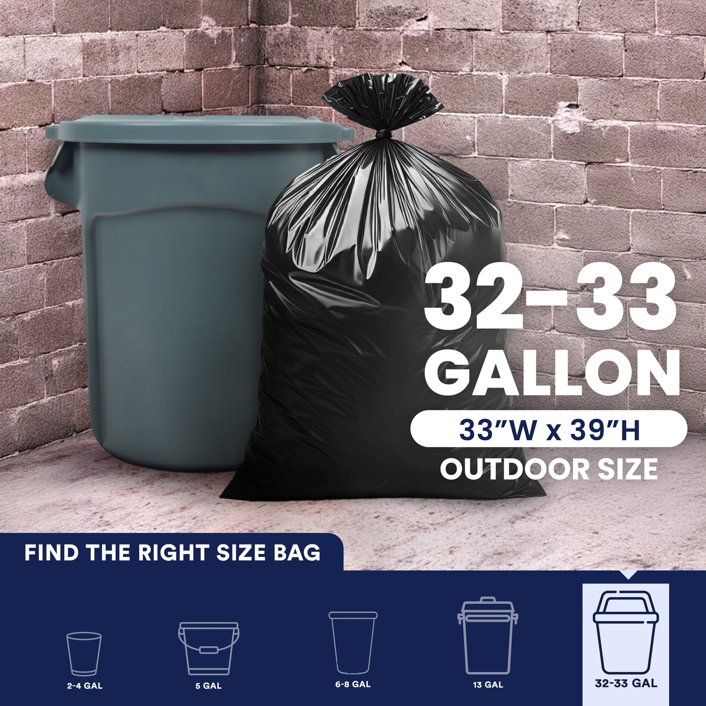 32-33 Gallon Trash Bags - 2.3 Mil - 100/Case
