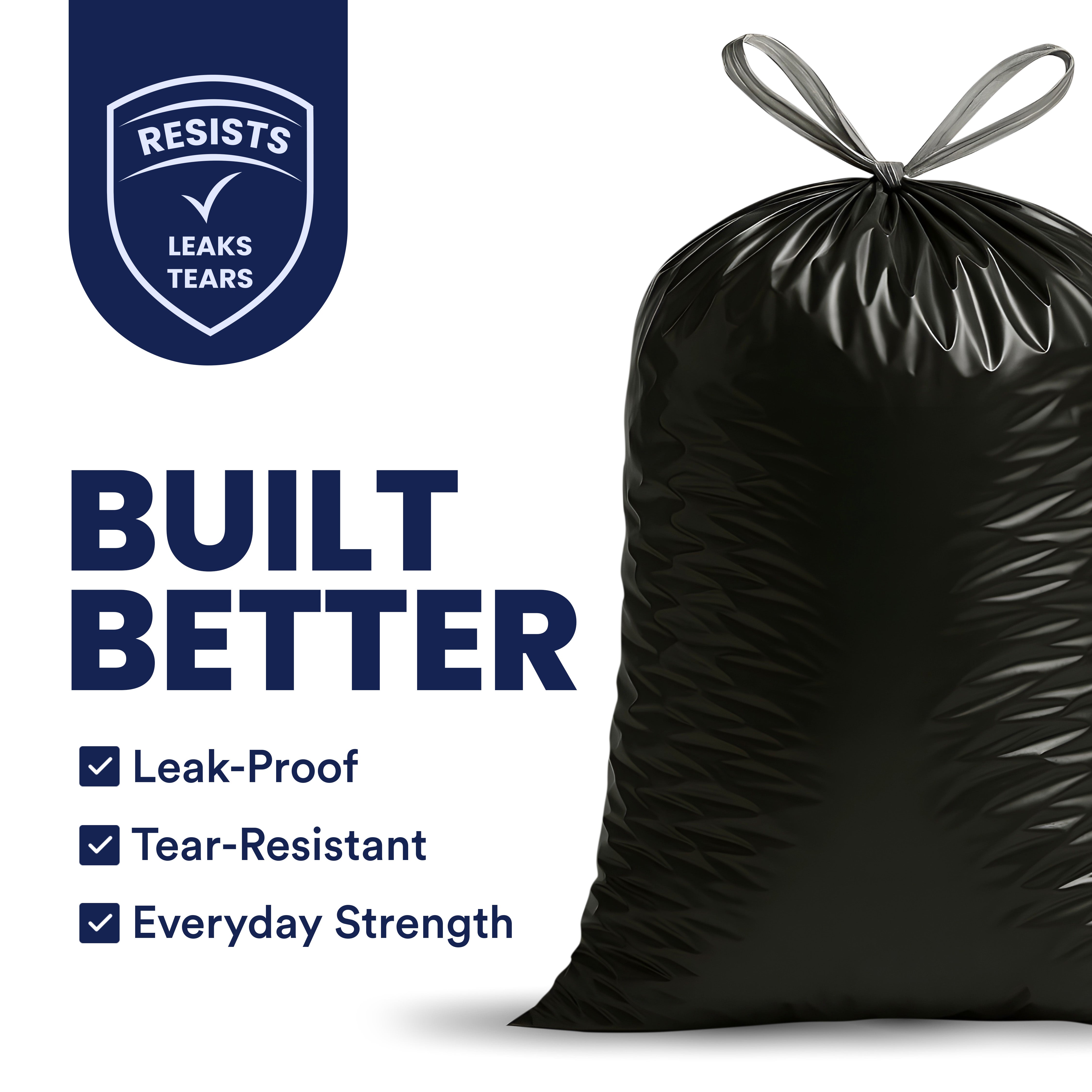 13 Gallon Extra Tall Black Drawstring Trash Bags, 1.2 Mil - 300 Count Bulk Pack