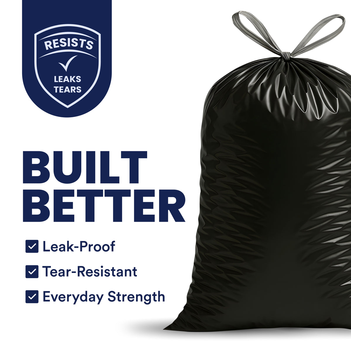 13 Gallon Extra Tall Black Drawstring Trash Bags, 1.2 Mil - 300 Count Bulk Pack