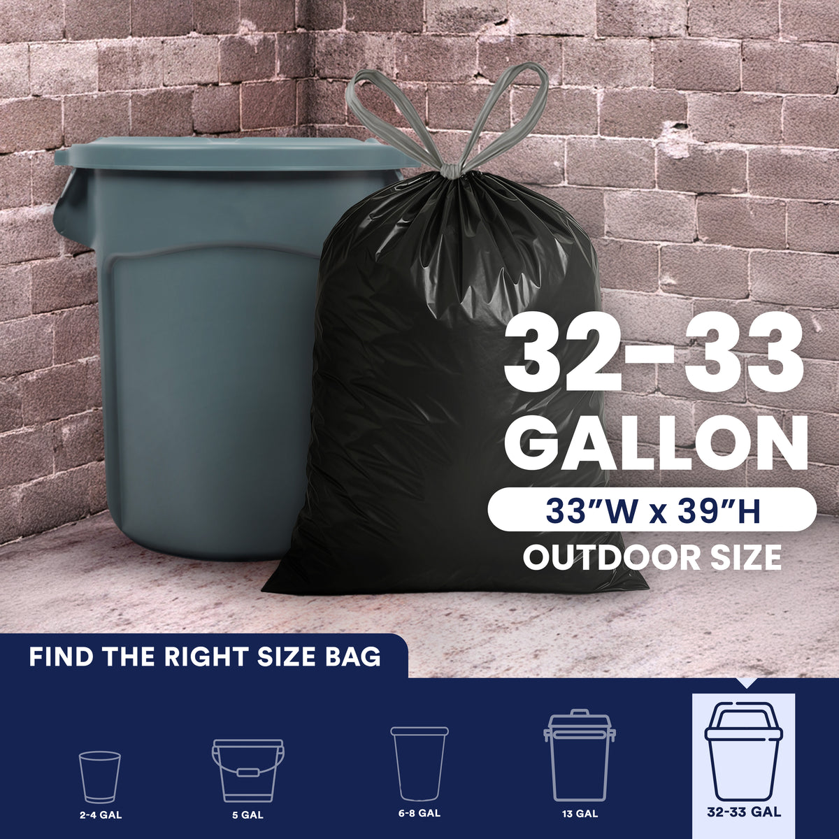 32-33 Gallon Drawstring Bags - 1.2 Mil - 100/Case