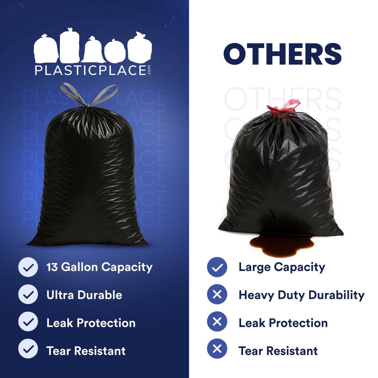 13 Gallon Extra Tall Black Drawstring Bags - 1.2 Mil - 200/Case