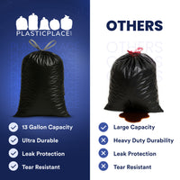 13 Gallon Extra Tall Black Drawstring Trash Bags, 1.2 Mil - 300 Count Bulk Pack