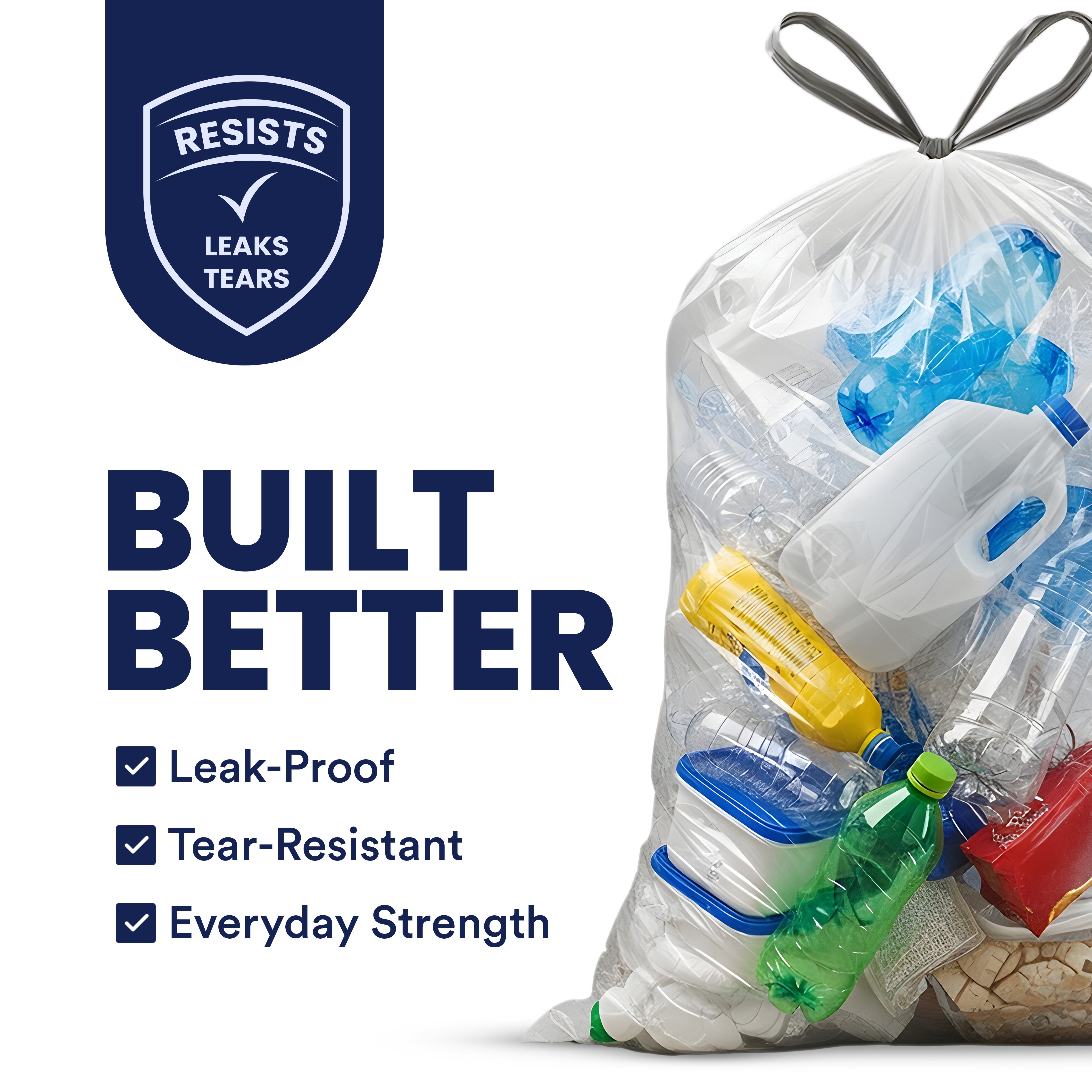 13 Gallon Extra Tall Clear Drawstring Bags - 1.0 Mil - 200/Case