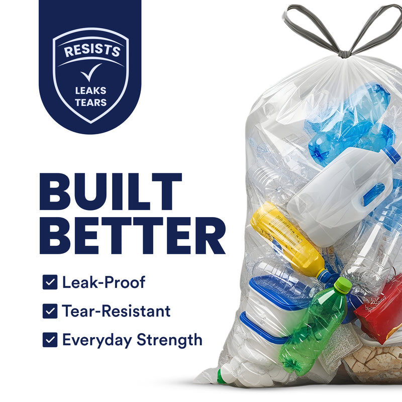 13 Gallon Extra Tall Clear Drawstring Bags - 1.0 Mil - 200/Case