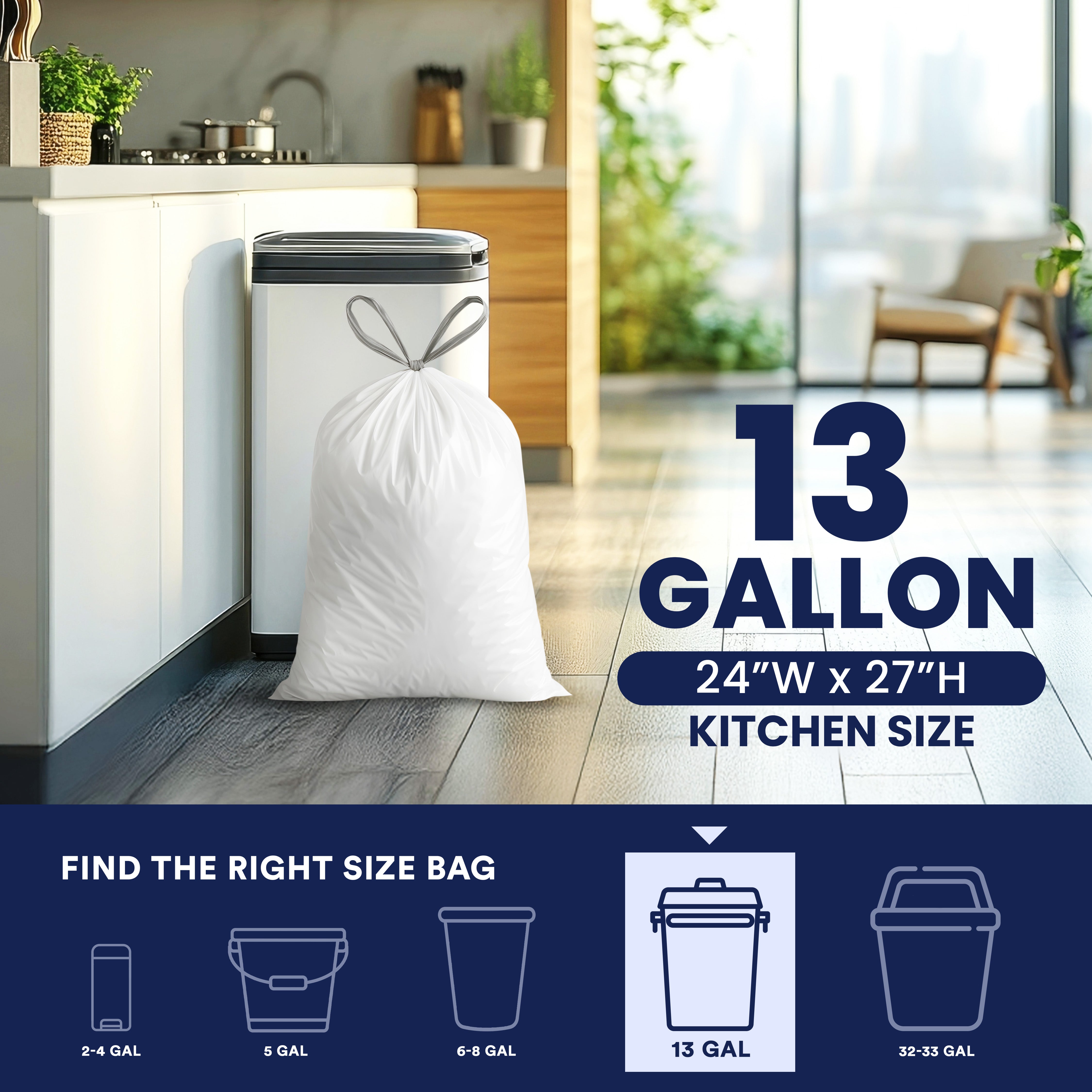 13 Gallon Drawstring Bags - 0.9 Mil - 200/Case