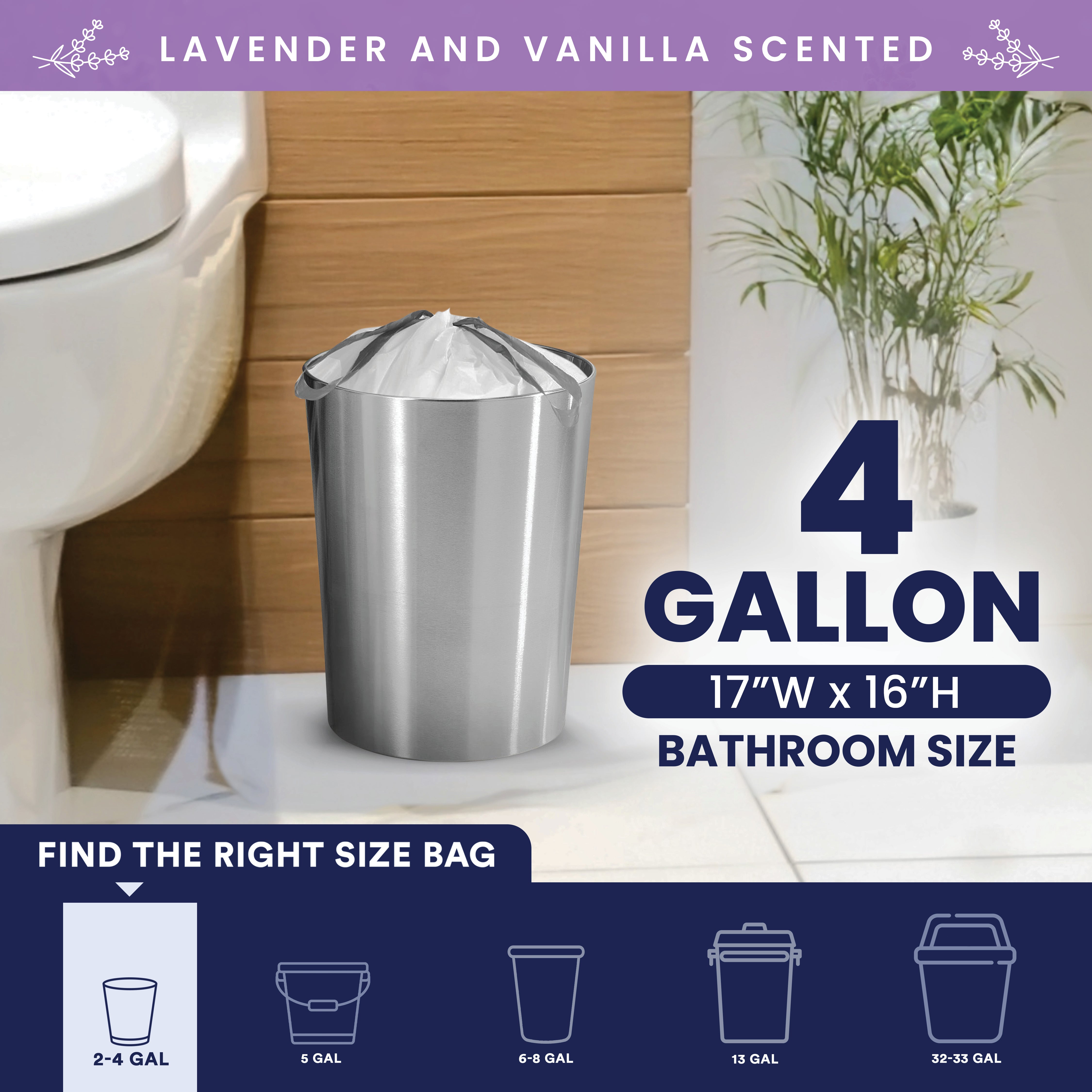 4 Gallon Drawstring Lavender & Vanilla Scented Bags - 0.7 Mil - 200/Case