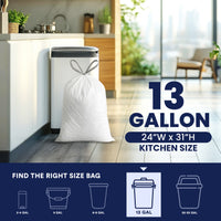 Wholesale 13 Gallon Extra Tall White Drawstring, White, 1.2 Mil - 300 Count Bulk Pack