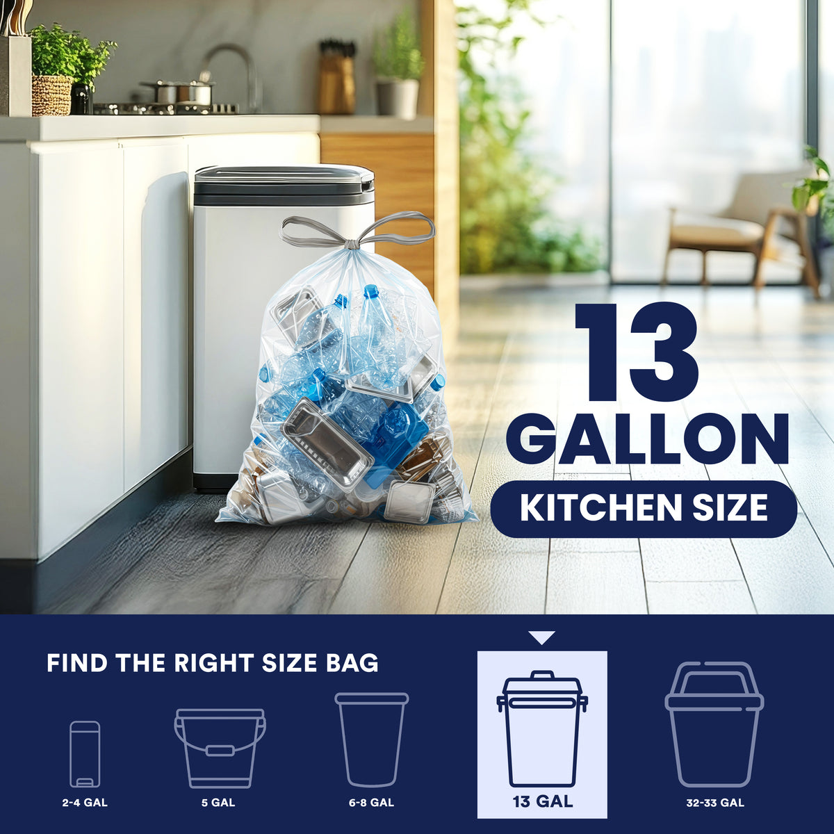 13 Gallon Extra Tall Clear Drawstring Bags - 1.0 Mil - 200/Case