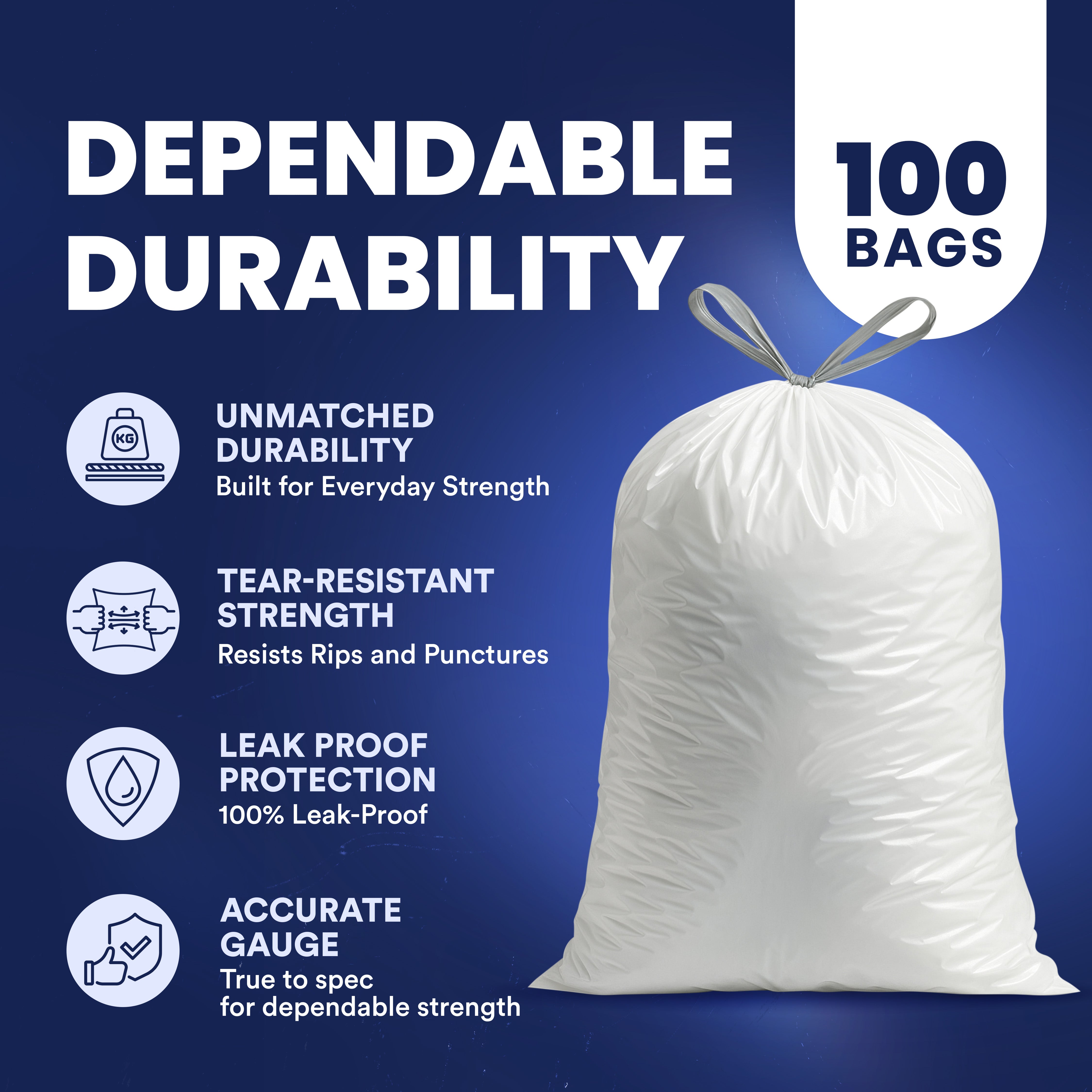 5 Gallon Drawstring Bags - 0.9 Mil - 100/Case