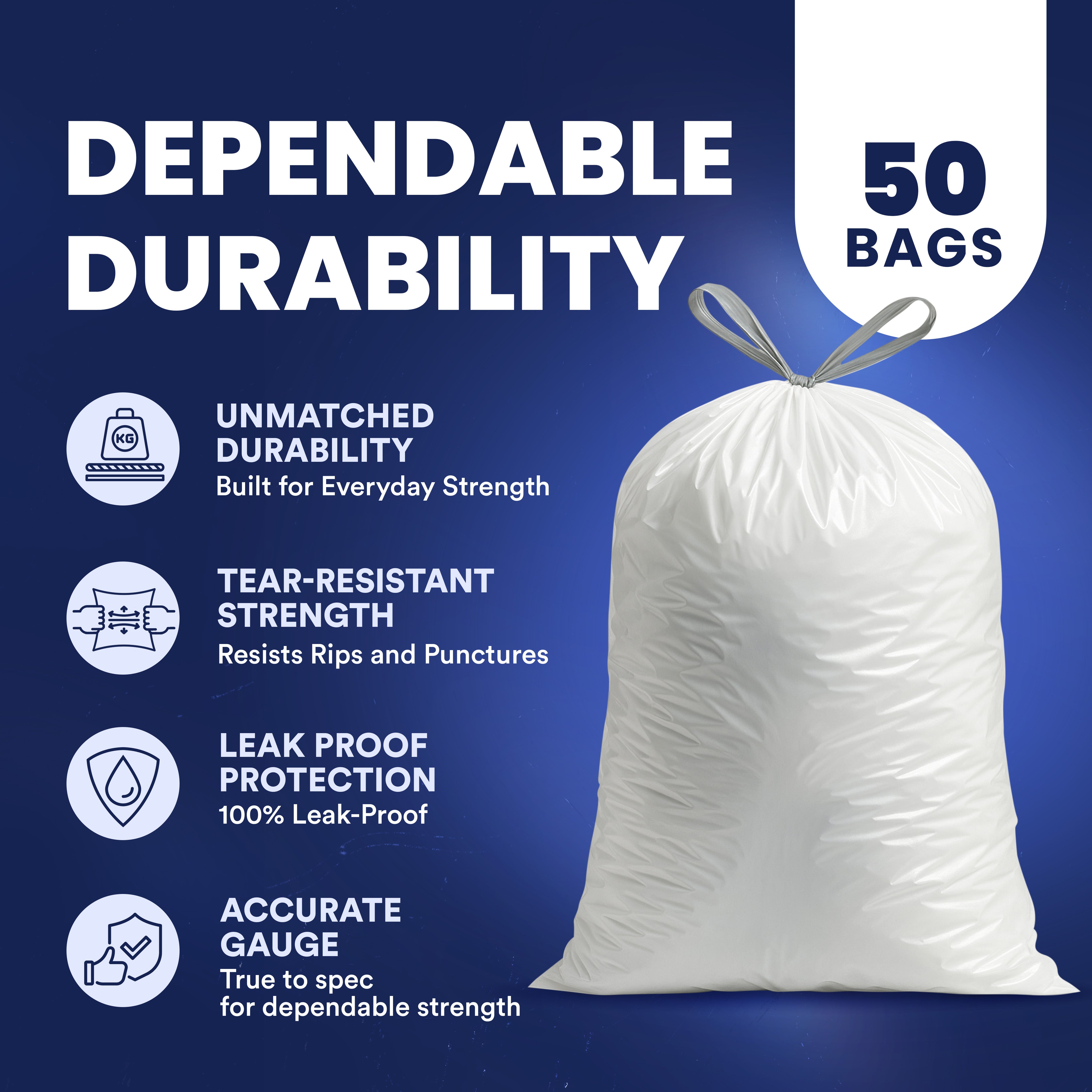 13 Gallon Extra Tall White Drawstring - Jr Pack - 1.2 Mil - 50/Case