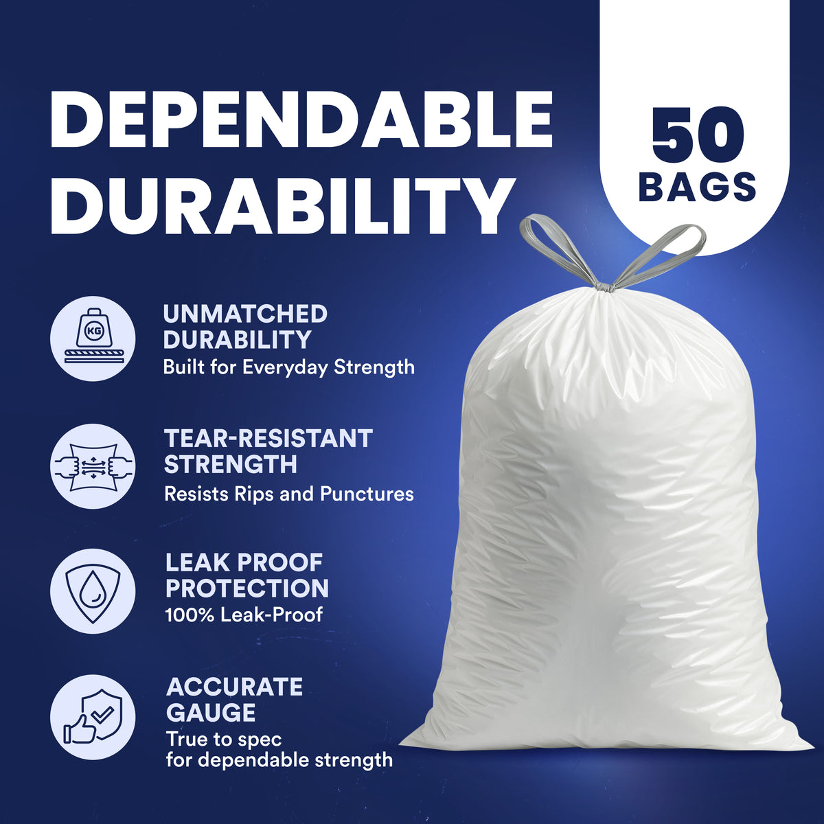 Wholesale 13 Gallon Extra Tall White Drawstring, White, 1.2 Mil - 300 Count Bulk Pack