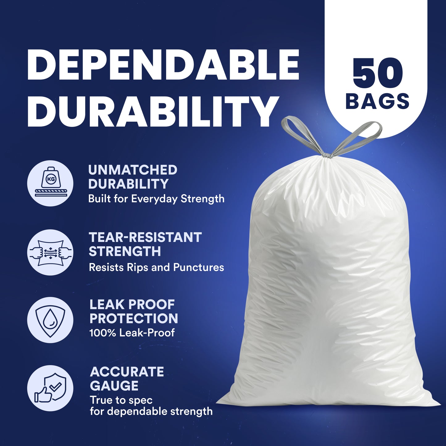 13 Gallon Extra Tall White Drawstring - Jr Pack - 1.2 Mil - 50/Case