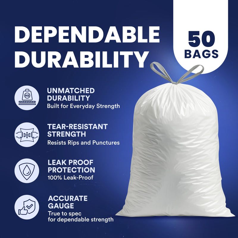13 Gallon Extra Tall White Drawstring - Jr Pack - 1.2 Mil - 50/Case