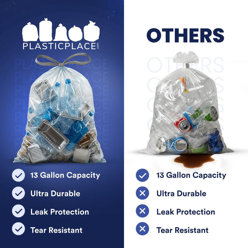 13 Gallon Extra Tall Clear Drawstring Bags - 1.0 Mil - 200/Case