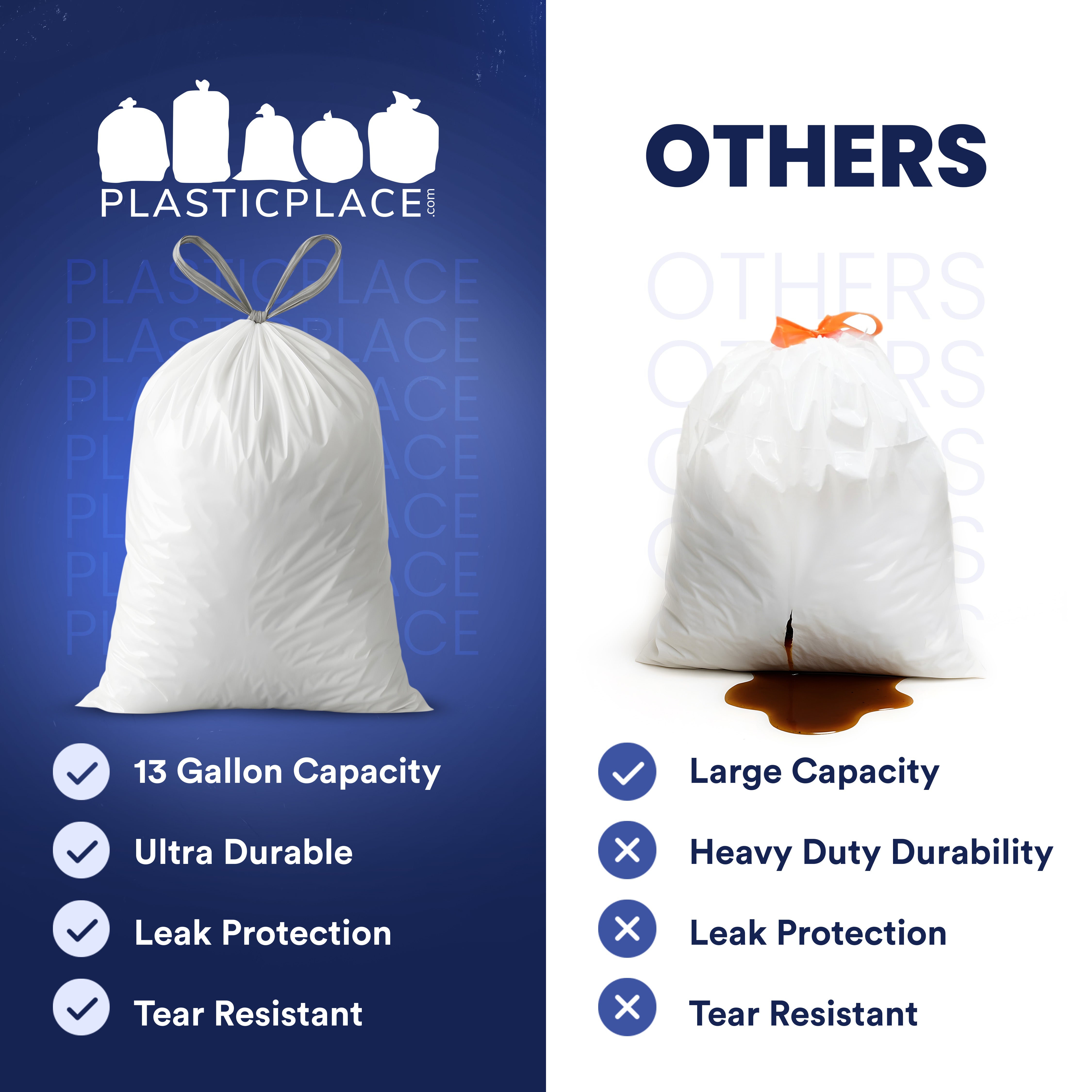 8 Gallon Drawstring Bags - 0.7Mil - 100/Case
