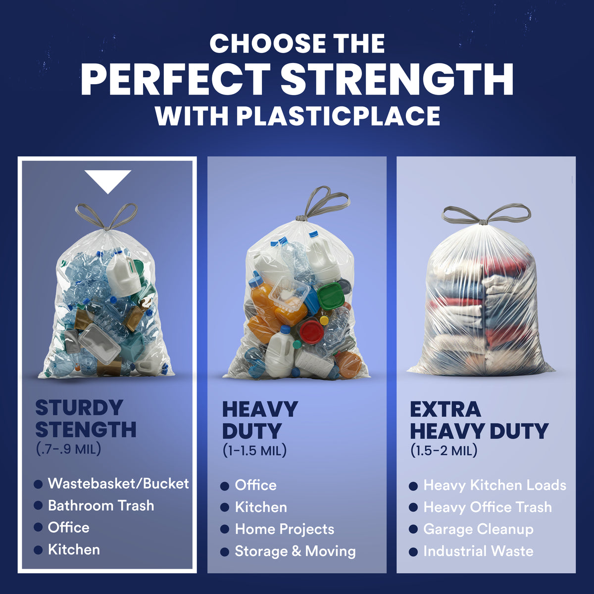 13 Gallon Extra Tall Clear Drawstring Bags - 1.0 Mil - 200/Case