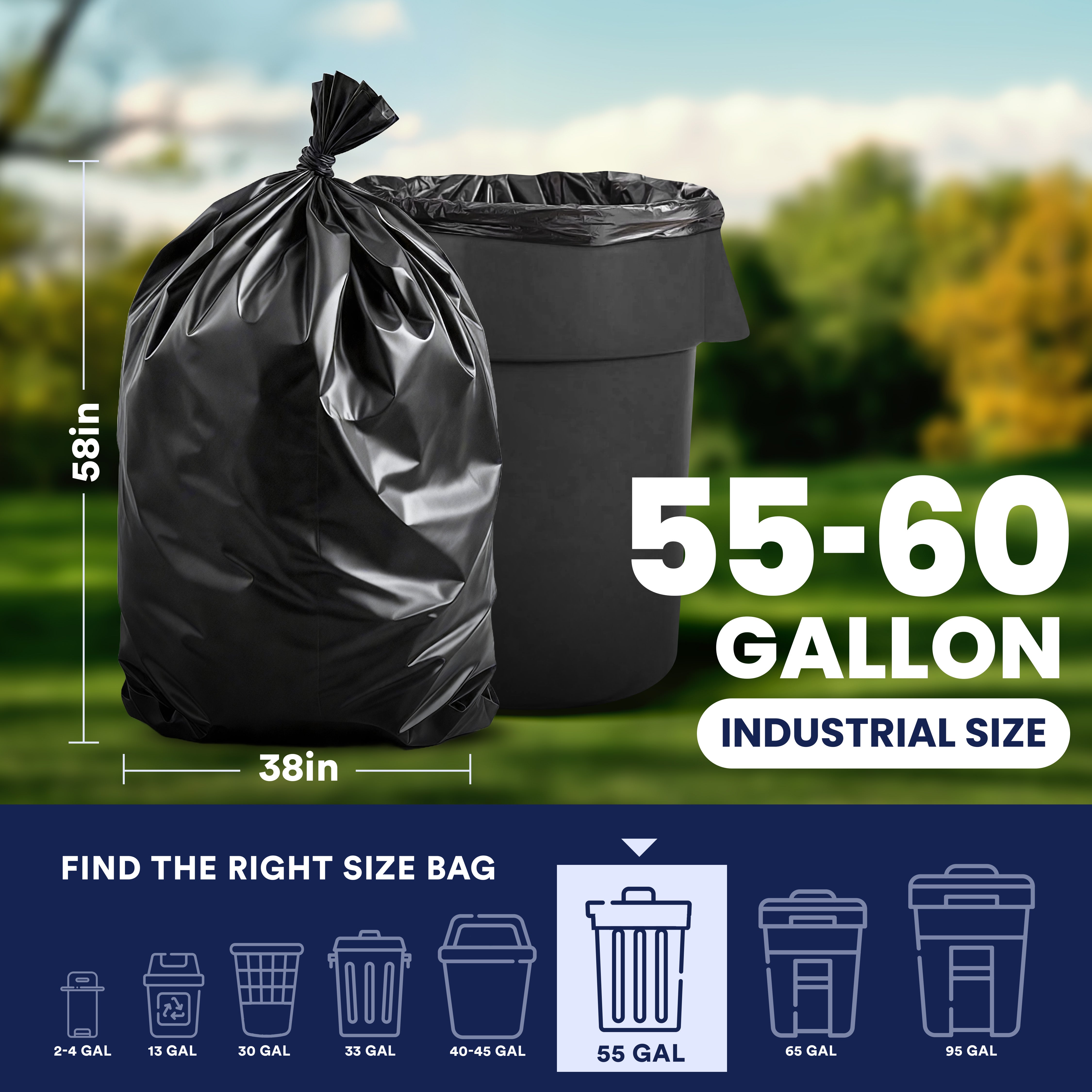 55-60 Gallon Trash Bags on Rolls - 1.5 Mil - 50/Case