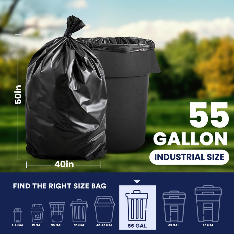 55 Gallon Rubbermaid Compatible Trash Bags - 1.2 Mil - 100/Case
