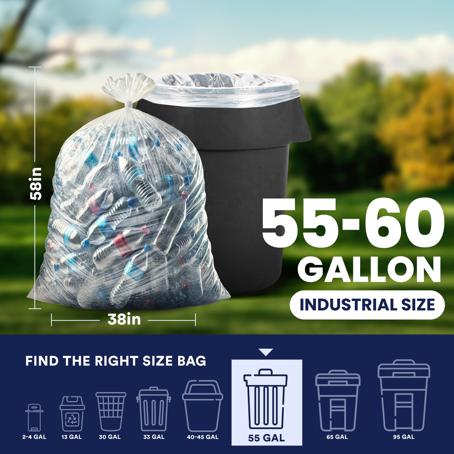 55-60 Gallon Trash Bags - 1.5 Mil - 50/Case