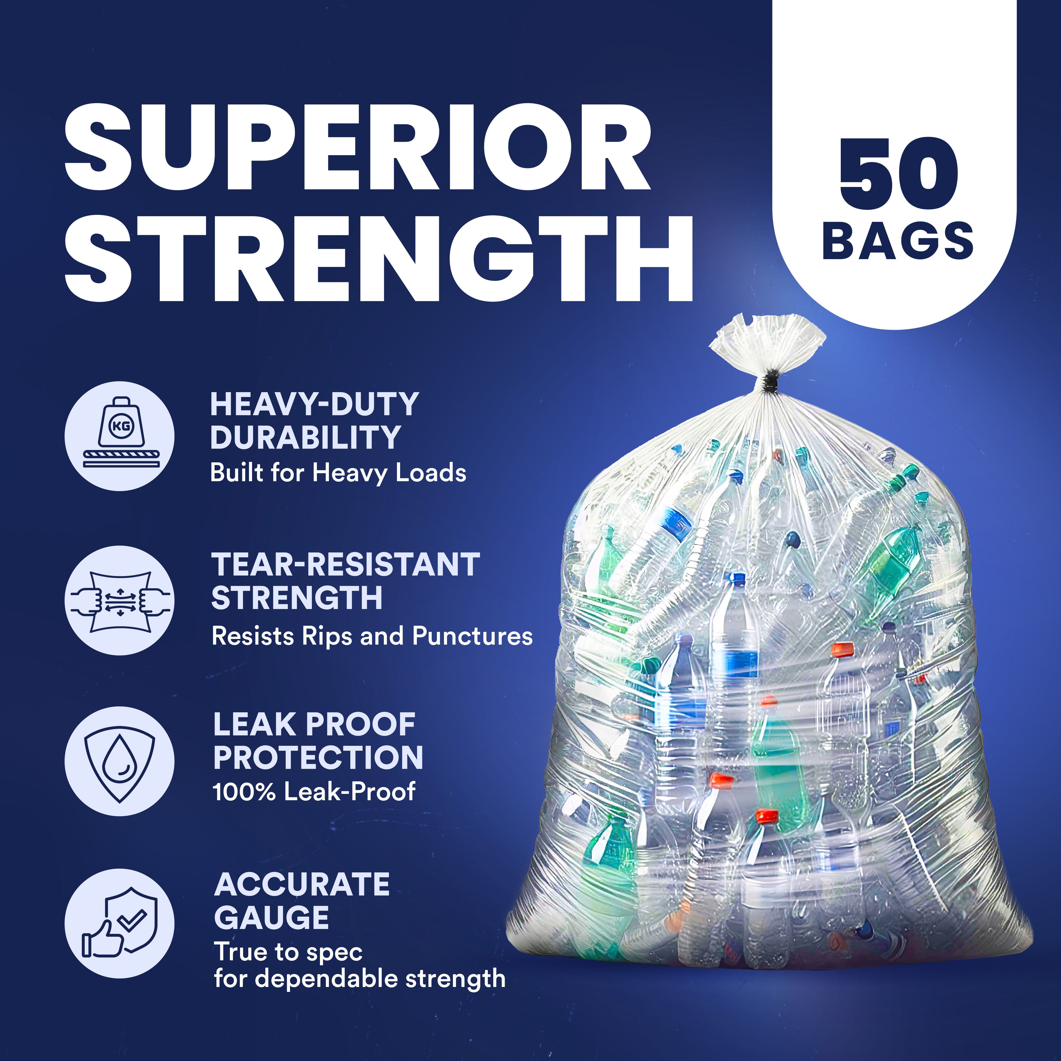 55-60 Gallon Trash Bags - 1.5 Mil - 50/Case