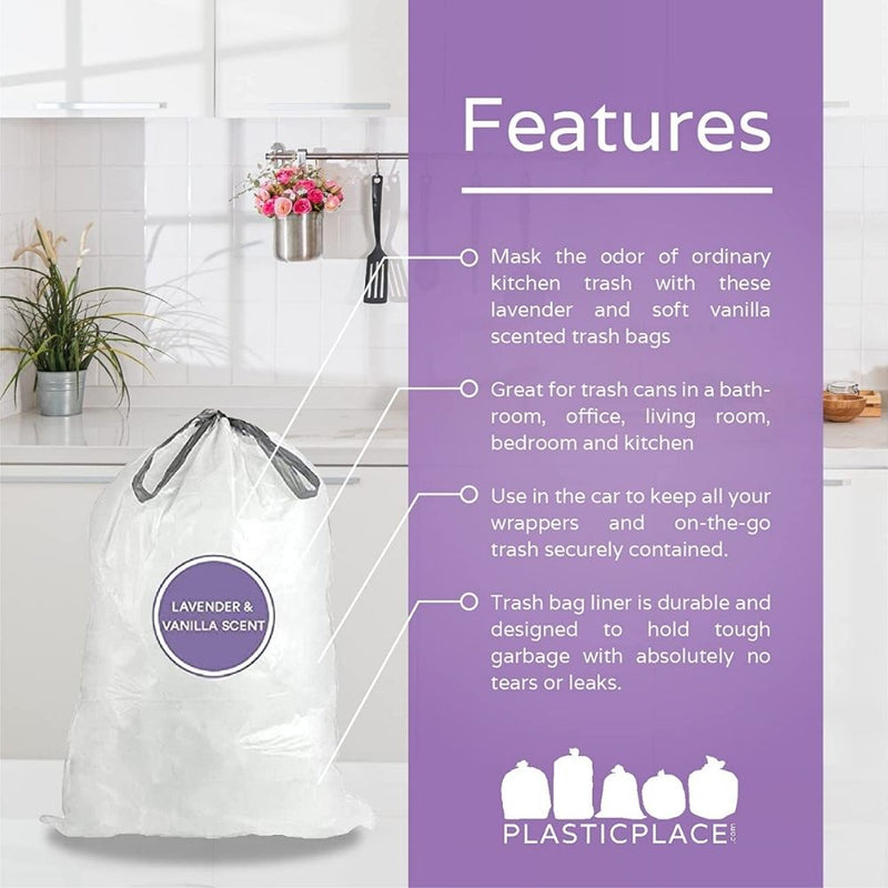 4 Gallon Drawstring Lavender & Vanilla Scented Bags - Plasticplace