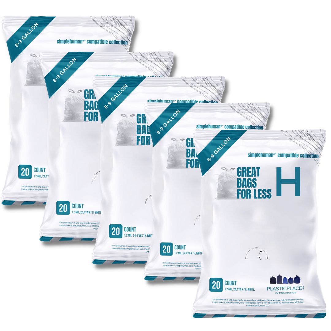 Plasticplace Code H - Simplehuman®* Compatible Trash Bags - 8-9 Gallon - 100/Case