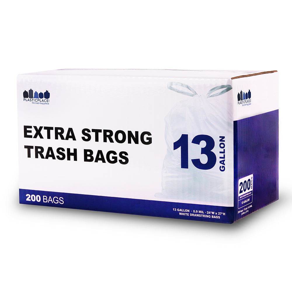 13 Gallon Extra Tall White Drawstring Bags - Plasticplace