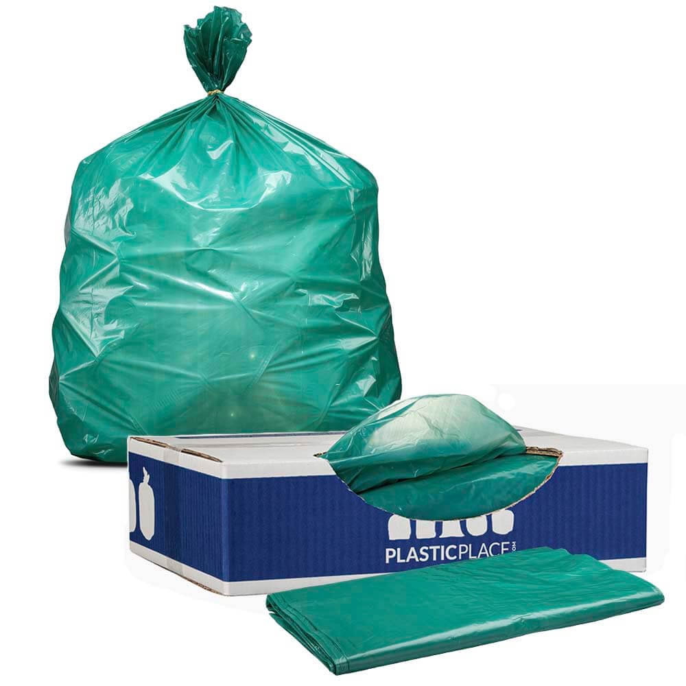 Green Trash Bags, Can Liners & Bin Bags | PlasticPlace.com